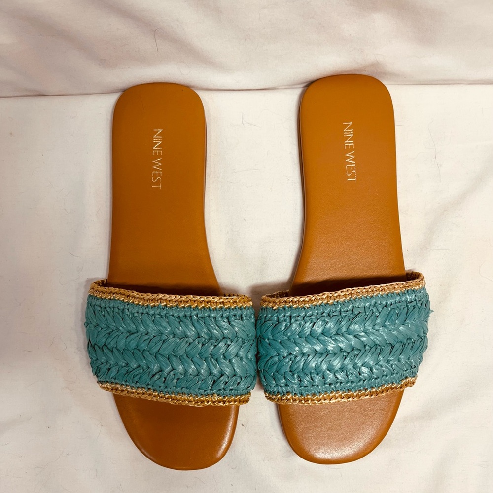 Nine West Women’s Lolen Slide Sandals in Light Blue/Turquoise Size 10